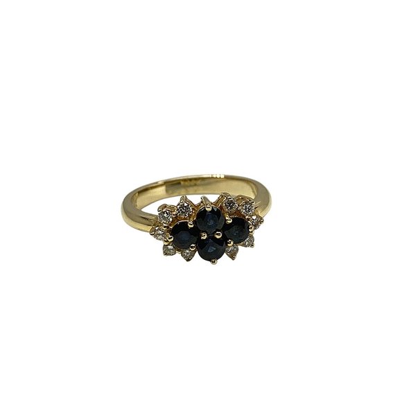 14 k Gold with white round diamonds Blue Sapphire - Picture 1 of 4